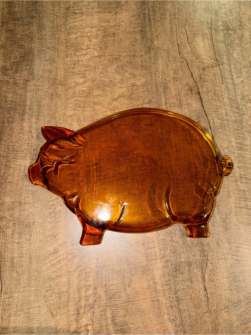 Vintage Amber Glass Pig Serving Platter - Decorative Table Tray